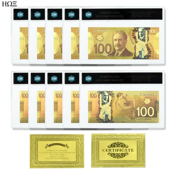 10 adet Kanada Doları 100CAD Altın Folyo Banknot Robert Laird Borden Anıt Kağıt Para Koleksiyonu Hediye COA Kart Kollu