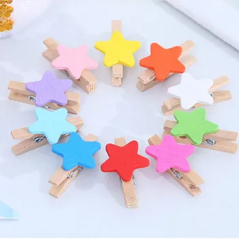 100 adet/grup Kawaii Renkli Yıldız Mini Ahşap klip Fotoğraf Klipleri Clothespin Craft dekorasyon kağıdı Tutucu Ofis Klipleri Mandal