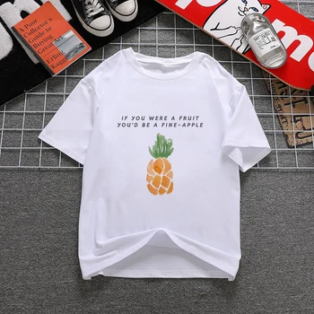 2020 YENİ Ananas Meyve Giyim Baskılı Kadın T-shirt Moda kadın Üst Grafik T-shirt kadın Kawaii Camisas T-shirt