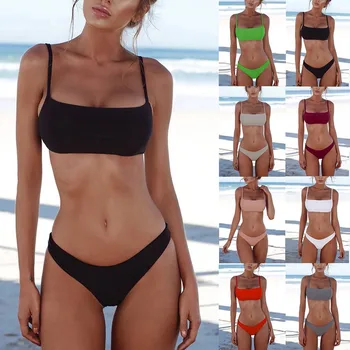 2021 Yeni Brezilyalı bikini seti Kadınlar Push Up Yastıklı Sütyen Üst G-String Külot Vintage Mayo Yüzme Mayo Plaj Kıyafeti