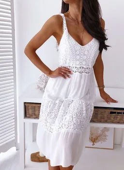 2021 Yeni kadın Elbise Beyaz Dantel kolsuz tatlı rahat deli elbise kadın parti sonbahar vestido