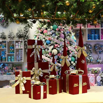 2022 Noel Sahne Düzeni Pencere Bezi Hediye Kutusu Mor Uzun Koni Küp Serisi Parti Dekorasyon Cadılar Bayramı Dekor Noel Kutusu