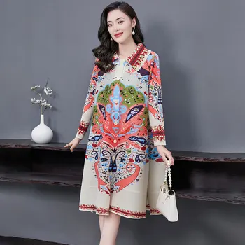 2022 sonbahar Gömlek elbise tasarım niş Miyake issey Miyake pilili kadın durak yeni Avrupa baskı gevşek vintage uzun kollu etek ceket