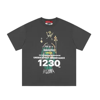 2022ss En Kaliteli 1: 1 RRR123 X Birliği Kral Baskılı Kadın Erkek T shirt tees Hiphop Büyük Boy Erkekler Rahat Pamuklu T shirt RRR123