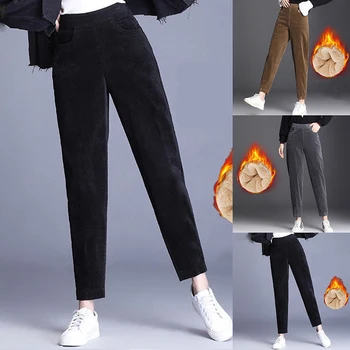 2023 Kalın Peluş Kadife Ceket rahat pantolon Kadın Sıcak Sonbahar Ve kış pantolonları Yüksek Bel harem pantolon Pantolon S-XXL