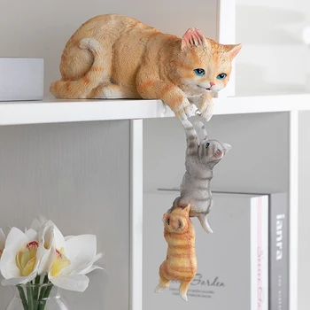 3 parça Kedi Heykeli Figürler Reçine Heykel Lüks Ev Dekor Oturma Odası Ofis için Raf Masa Süslemeleri Yılbaşı Hediyeleri