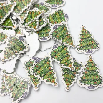 30 adet Merry Christmas Ağacı Ahşap Dikiş Düğmeleri Scrapbooking Craft Mix Sürü WB561