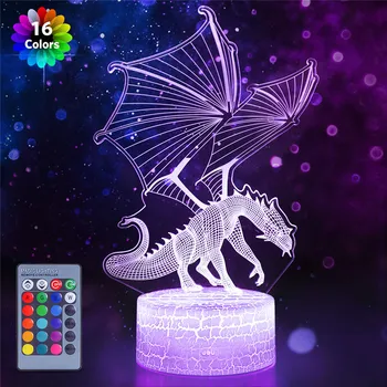 3D Ejderha Dinozor LED Gece Lambası 16 Renk Masa masa lambası Uzaktan NightLight Noel Çocuk Doğum Günü Hediyeleri Oyuncak Ev Dekorasyon