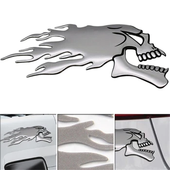 3D Gümüş Krom Hayalet Kafatası Başkanı Oto Motosiklet Araba Sticker Araba Styling Dekorasyon Çıkartmaları 2 Adet / çift