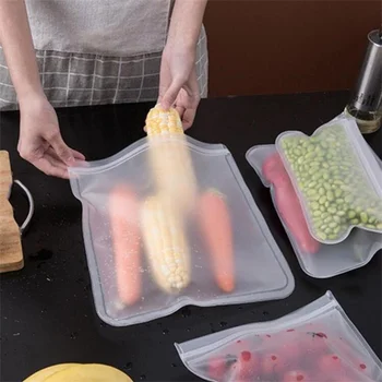 5 Adet Mutfak Silikon Gıda Saklama çantası Konteyner Kullanımlık Meyve Sebze dondurucu torbaları Zip Kapatma Çantası Ev mutfak düzenleyici