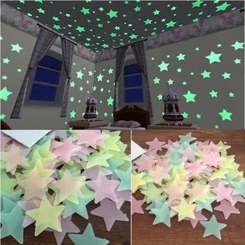 50 adet Yıldız Duvar Sticker Bebek Odası Dekor Aydınlık 3d Nokta Çocuk Yatak Odası Ev Dekorasyon Karanlık Ay Çıkartması Floresan Dıy