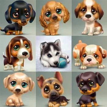 5D DİY Elmas Boyama Sevimli Köpek Çapraz Dikiş Kiti Mozaik Tam Yuvarlak Kare Rhinestones Hayvanlar Elmas Nakış Sanatı Resimleri