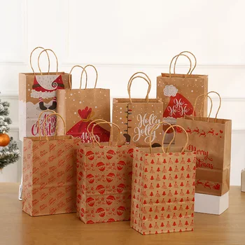 6 adet Noel Kraft Kağıt hediye keseleri Noel Yeni Yıl Şeker Kurabiye Hediye Tote Çanta Festivali Yeni Yıl saklama çantası