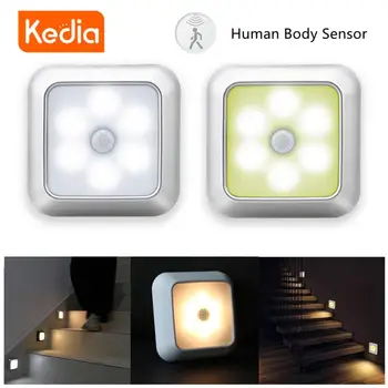 6 LED PIR hareket Sensörü Gece Lambası yatak odası dekoru dolap ışıkları LED dolap altı indüksiyon ışık Dolap merdiven Mutfak