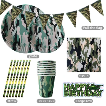 71 Adet Ordu Yeşil Tema Parti Malzemeleri Tek Kullanımlık Sofra Bardak Tabak Peçete Saman Mutlu Doğum Günü çocuk Favori Dekorasyon