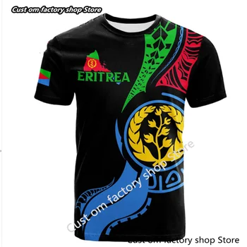 Afrika Ülke Eritre Aslan Renkli Retro 3D Baskı Erkek / Kadın Yaz Rahat Komik Kısa Kollu T-Shirt Streetwear A13