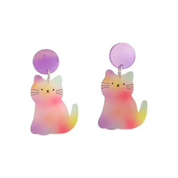 Akrilik Damla Renkli Kedi Küpe Evcil Tasarım Hayvanlar Takı Kız Kadınlar için Pastel Kedi Sarkan Küpe Boho Kedi Aksesuarı