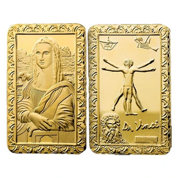 Altın Leonardo Da Vinci'nin Mona Lisa Gülümseme Külçe altın Bar hatıra paraları Koleksiyonu Hatıra Sanat Bar