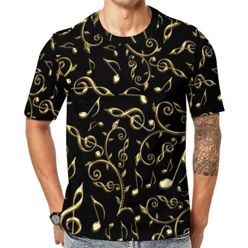 Altın Müzik Notlar T-Shirt Erkekler Clefs Komik T Shirt Yaz Serin Tee Gömlek Kısa Kollu Grafik Boy Tops