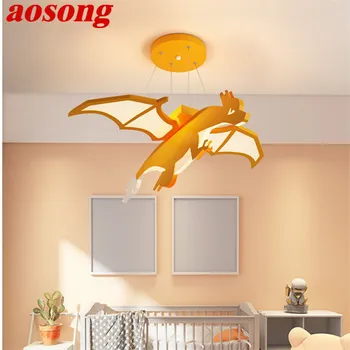 AOSONG çocuk Dinozor kolye lamba LED yaratıcı turuncu karikatür ışık Çocuk odası anaokulu kısılabilir Uzaktan Kumanda
