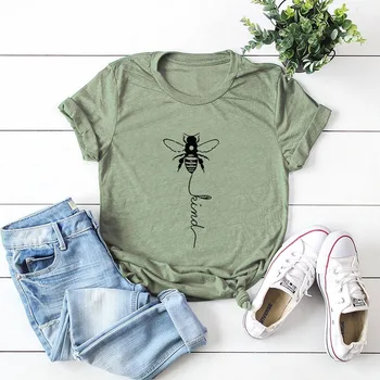 Artı Boyutu S-3XL TShirt Yeni Yaratıcılık Arı Baskı T Shirt Kadın Gömlek O Boyun Kısa Kollu Tees Yaz Üstleri Komik T Shi