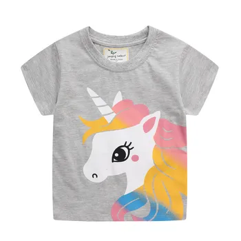 Atlama Metre Yaz Hayvanlar Baskı Kızlar Unicorn T Shirt Pamuk Bebek Sevimli Giyim Moda çocuk Tees Tops