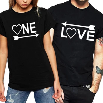 AŞK BİR Çiftler T Shirt Baskı Çift Tshirt Yaz Moda Kadın T-shirt Rahat sıfır yaka bluzlar Severler Tee Gömlek QL010