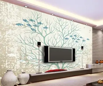 Bacal Özel 3D duvar duvar kağıdı Modern Mavi Ağaç Sanat Balık TV Arka Plan Duvar dekorasyon boyama fotoğraf duvar kağıdı duvarlar için 3 d