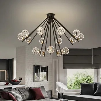 Bakır lüks LED avize tavan yemek oturma odası yaratıcı Modern asılı ışık yatak odası Villa lobi cam küre armatürleri G9