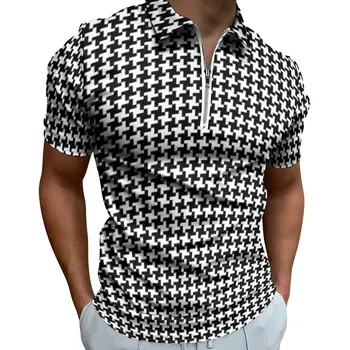Balıksırtı Geometrik POLO GÖMLEK Erkekler Siyah Doku Rahat Gömlek Yaz Vintage T-Shirt Kısa Kollu Tasarım Büyük Boy Elbise