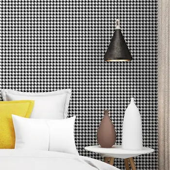Balıksırtı Siyah ve Beyaz Ekose Duvar Kağıdı Modern Basit Ins Yatak Odası Oturma Odası Duvar Kağıdı İskandinav duvar kağıdı PVC Su Geçirmez