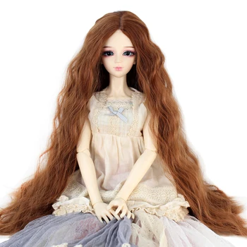 Bayan U Saç Uzun Kinky Kıvırcık 8-9 inç 1/3 BJD MSD DOD Dollfie Bebek Peruk Merkezi Ayrılık saç aksesuarları İnsan için Değil