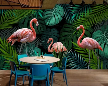 beibehang papel de parede Özel Duvar Kağıdı duvar çıkartmaları El yeşil çizilmiş tropikal yağmur ormanı flamingo Duvar 3d duvar kağıdı