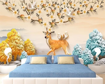 Beibehang Özel büyük 3D duvar kağıdı el boyalı elk üç boyutlu kabartma çiçek Servet Nordic dekorasyon 3D duvar kağıdı