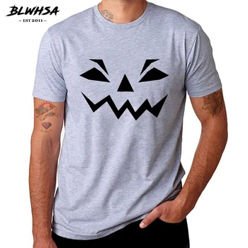 BLWHSA Cadılar Bayramı Kabak Tasarım Komik Erkek T Shirt Kısa Kollu Yuvarlak Boyun %100 % pamuklu erkek t-shirtü Rahat Yaz Tee