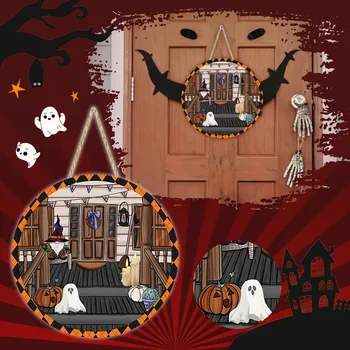 Cadılar bayramı Korku ahşap kapı Süslemeleri Asılı Asılı Ev Dekorasyonu Ahşap İşaretler Decoracion Habitacion Декор для Дома