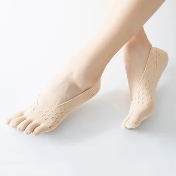 CNLEYOYO Anti Kayma Beş Parmak Dantel Kısa Çorap Naylon Örgü Parmaksız Çorap Kadın Yoga Çorap Şeffaf Nefes Bale