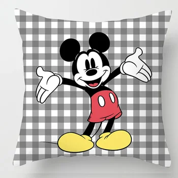 Disney Karikatür minder örtüsü Siyah Ve Beyaz Ekose Mickey Mouse kaplamalı yastık Yastık Kılıfı Erkek Kız noel hediyesi 40x40cm