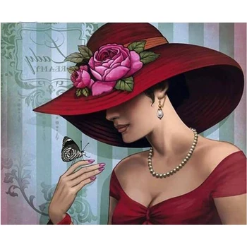 DIY Elmas Resim Şapka Kadın 5 D Nakış Güzellik Yuvarlak Matkap Tam Kare Mozaik Arası Dikiş Dekorasyon Ev Sanat AD1030