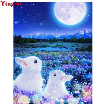 Diy Tam Kare Elmas Boyama Hayvan Beyaz Tavşanlar 5D Elmas Boyama Taklidi Boyama Mozaik Elmas Oturma Odası Dekor
