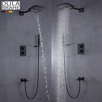 DULABRAHE Karartmak Banyo Duş Bataryası Seti Duvara Monte Yağmur Pirinç Şelale Duş Başlığı Tüm Bakır Banyo ve Duş musluk bataryası