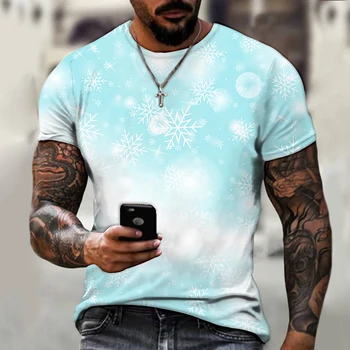Erkek T-shirt Kış Kar Tanesi Desen Yaz Casual Tops Lüks O Boyun Hip-Hop Komik Büyük Boy T-shirt Sokak Plaj Harajuku