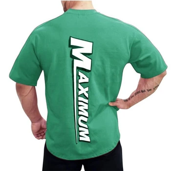 Erkekler Spor Salonu Spor T shirt Erkek Rahat Gevşek kısa kollu tişört Yaz Pamuk baskılı tişört gömlek Tops Erkek Egzersiz Eğitimi Giyim