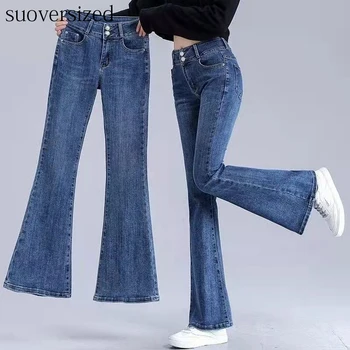 Flare Kot Kadın Vintage Denim Kapriler Yüksek Bel Düğme Cep Ayak Bileği Uzunluğu Pantolon Streetwear Sweatpants İnek Erkek Pantolon Mujer