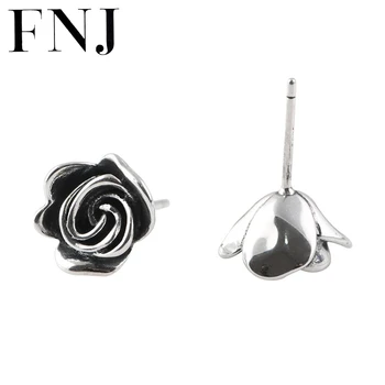 FNJ Gül Çiçek Küpe 925 Gümüş Orijinal Saf S925 Gümüş düğme küpe Kadınlar Takı için İyi Şanslar