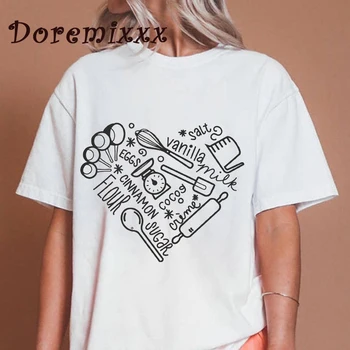 Fırın Kalp T-shirt Moda Kadın T-shirt Pişirme Sevgilisi Estetik Üstleri Kısa Kollu Kadın grafikli tişört Kawaii Giysileri