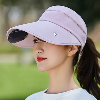 Geri çekilebilir İpli Şapka Yeni Kadın Kadın Yaz Güneş Boş Silindir Şapka Sürme Açık Spor Kap Anti-Uv plaj şapkası Balıkçılık Kapaklar