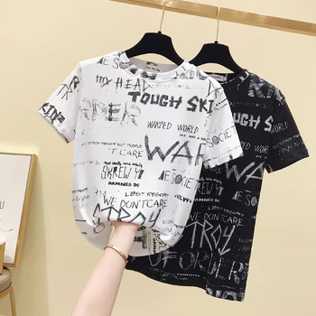 gkfnmt 2020 Yeni Harajuku Mektup Baskı T Shirt Yaz O-boyun Punk GÖmlek Casual Kısa Kollu Streetwear Kadın Üstleri Tee Gömlek