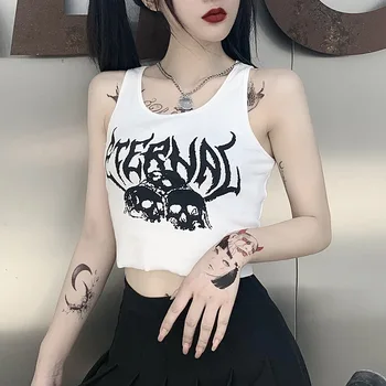 Gotik Üstleri Punk Kulübü Göbek Kısa Yelek ETERNRL Baskılı Alışveriş Merkezi Goth Kombinezonlar Seksi Streetwear kadın Moda Alternatif Giyim