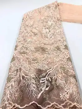 Güzel akşam elbise tasarımı/payetler İle nakış Fransız örgü Afrika dantel kumaş dikiş düğün elbisesi parti etek